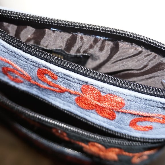 Floral Embroidered suede 5 zip crossbody festival boho bag RAYZ multi function - Picture 4 of 9